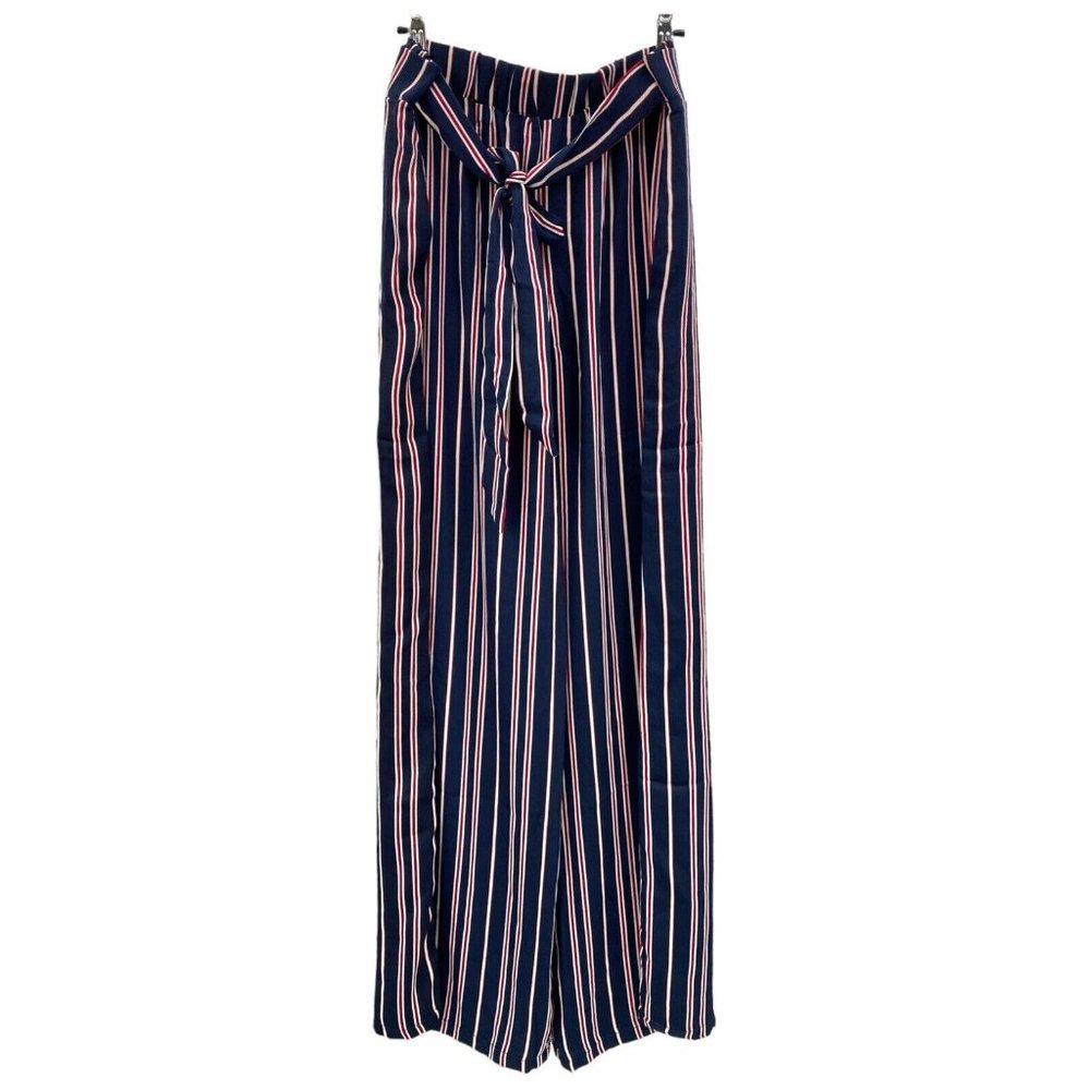 Suzanne Betro Weekend Blue Red White Stripe Tie Belt Pants 1X New NWT Flowy Wide